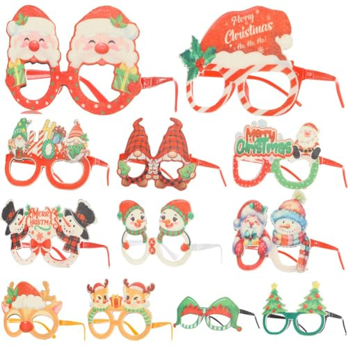 Pqahffowr 12PCS Christmas Glasses PartyDecor Fun Parties Holiday Favors Novelty Costume Eyeglasses Photo Props