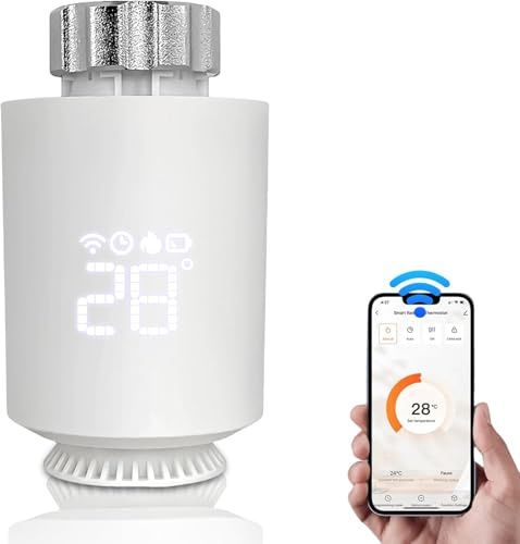 Thermostatique Intelligent Connecté Zigbee 3.0 pour Radiateur, Vanne Thermostatique Connectée et Intelligente, Détection de Fenêtre, Compatible avec Alexa, Google HomeAssistant, Contrôle par App