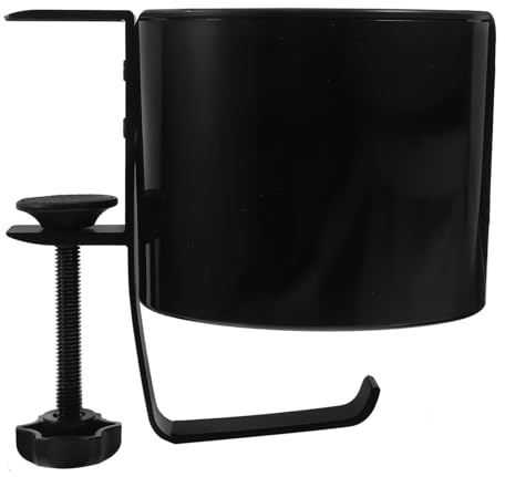 VILLFUL Desk Cup Holder Clip with Headphone Hanger Hook Lightweight Strong Table Side Cup Stand for Gaming Accessories and Office Storage Black