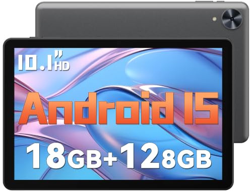 Paaxoo Android Tablet,18GB(6+12) RAM 128GB ROM Tablets 10.1 inch Android 15 Tablets, 1280x800 IPS HD Touchscreen,6000mAh Battery, Bluetooth, Dual Camera, GMS, WiFi(Gray)