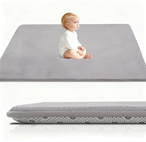 Stqyeiw Kinderteppich Teppich Verdickung Korallen Samt Teppich Korallensamtteppich Kinder Krabbeldecke Tatami Teppiche Kinder rutschfeste Vergrößern Spielmatte Yogateppich 120 x 160 cm Silbergrau
