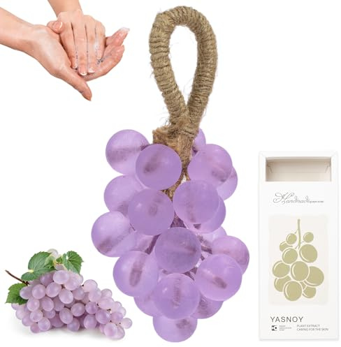 Handmade Crystal Grape Soap on A Rope Gift Set, Crystal Clear Artisanal Soap or Washing Hands and Bath Cold Process Method, Fragrance and perfect for Skin Hydration (1, Purple)