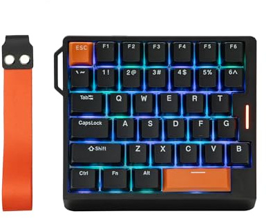 EPOMAKER HE30 Tastiera ME Hall-Effect per una Mano, 8K Polling e 0.125ms | SOCD e Snap Key, Attivazione Regolabile, RGB, Tasti in PBT, Tastiera da Gaming Cablata per PC/Gamer (Nero)