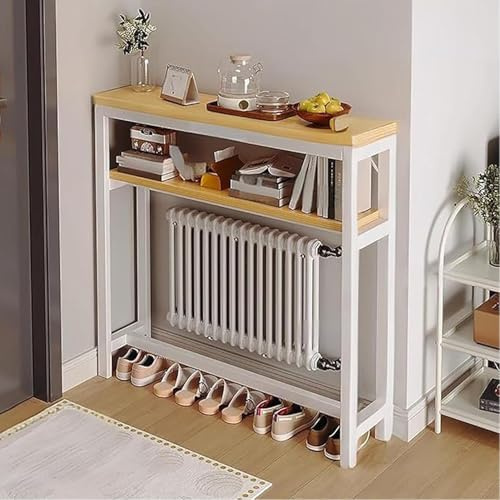 Étagère de radiateur multifonctionnel, table de console étroite de ferme de 2 couches, table d'entrée maigre avec cadre métallique pour le salon, couloir,White-120 * 20cm