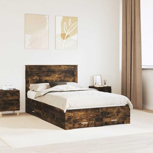 Qnhdfrt Bettrahmen mit Schubladen und Kopfteil aus Holzwerkstoff 90 4-100 cm Modernes Bettgestell mit Stauraum Langlebig und Easy Care für Schlafzimmer Jugendzimmer und Gästezimmer