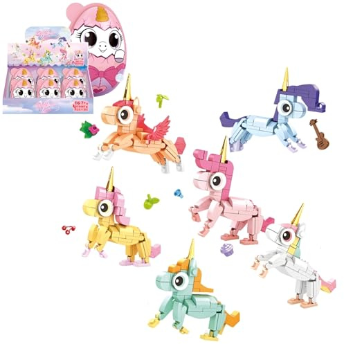 JVAVNE Einhorn Bausteine, 6er-Pack Einhorn Klemmbausteine, Ostereier Bausteine Spielzeug, Tier Bausatz Modell, Party und Geburtstags Geschenk für Mädchen, Jungen und Erwachsene, 436 Teile