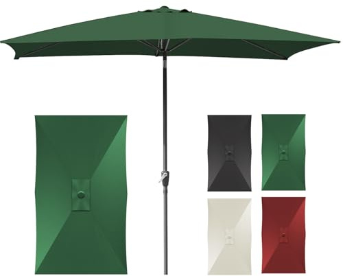 Tysobes Ombrellone da giardino rettangolare, 2 x 3 m, protezione solare UPF 50+, con manovella, per terrazze, balcone, piscina, senza base, verde