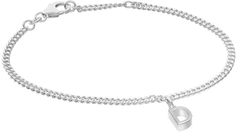 trendor Mädchen-Armband mit Buchstabe D 925 Silber Rhodiniert 21590-D | diamantiertes Flachpanzerband, eleganter Armschmuck für junge Damen,