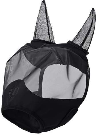 Imperial Riding Maschera anti-mosche IRH Fly Shield, con rete UV e bordo in pile, colore nero con orecchie, Full