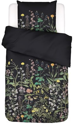 ESSENZA Bettwäsche Augustina Anthrazit, 135x200 cm + 1x 80x80 cm - 100% Bio-Baumwollsatin 220TC - Blumen