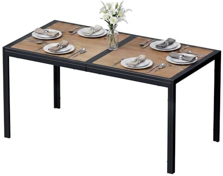 LIFERUN Gartentisch Groß, 150×80×72 cm DPC Balkontisch, Rechteckiger Terrassentisch mit Metallgestell, Rutschfester Esstisch Outdoor für 6 Personen, Schwarz