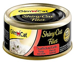 GimCat ShinyCat Filet Thunfisch mit Lachs - Katzenfutter mit saftigem Filet ohne Zuckerzusatz für ausgewachsene Katzen - 24 Dosen (24 x 70 g)
