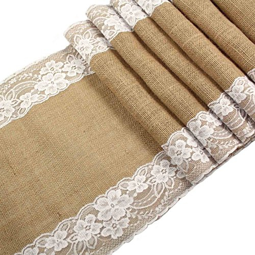 Labellevie Vintage-Sackleinen hessischen Spitze Tischläufer Tischband Naturjute Rustic Land für Hochzeit Festival-Ereignis Tischdekoration 30 x 180cm