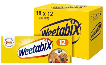 Weetabix, Breakfast, Packed with Fibre, High in Vitamin D, Source of Iron (Pack of 18) 12 Biscuits (215g)