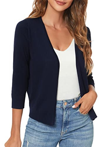 Urban CoCo Damen-Strickjacke, langärmlig, geschwungener Saum, vorne offen, mit Taschen, Marineblau, Mittel