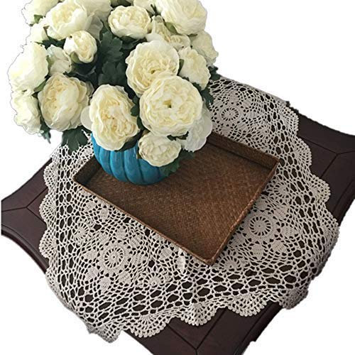 Yizunnu Vintage handgehäkelte Spitzendeckchen, quadratisch, Baumwolle, 40 x 40 cm, Weiß