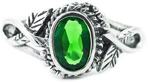 WINDALF Zarter Damen Ring LIÂNA h: 0.8 cm Elfenschmuck Grüner Smaragd Hochwertiges Silber (Silber, 46 (14.6))