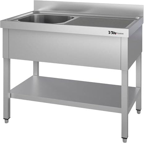 VM Europa - Gastro Spültisch mit Abtropffläche - 140 x 60 cm - Freistehend mit Becken Links - AISI 430 Edelstahl - Gastronomie Spüle Waschtisch Spülbecken Gastrospüle Gewerbeküche