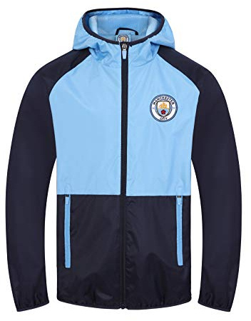 Manchester City FC Official Boys Shower Jacket Windbreaker Navy Sky 6-7 Years