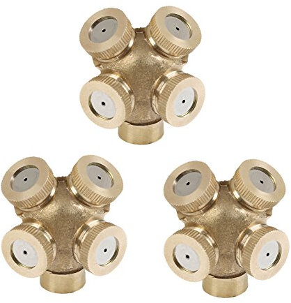 3 Piece 1/2 Brass Misting Spray Nozzle 4 Holes Garden Sprinklers Irrigation Connector Fitting External Thread Water Pipe