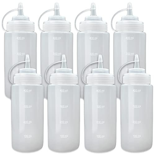 volila Squeeze Bottle - 8 Pack Reusable Squeezy Bottles with Nozzles 415ml or 14oz - Versatile Sauce Bottle for Oil, Ketchup, Condiment and Syrup - Plastic Squirty Bottles for Painting, Art and DIY