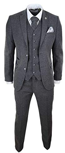 Mens Wool Tweed Suit 3 Piece Authentic 1920s Tailored Fit Classic