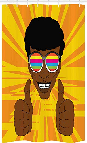 ABAKUHAUS Afro Schmaler Duschvorhang, Hippie Man Positive Schwingungen, Badezimmer Deko Set aus Stoff mit Haken, 120 x 180 cm, Mehrfarbig