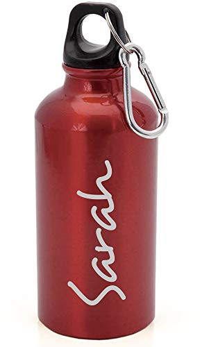 eBuyGB Personalised Any Name Lightweight Reusable Custom Engraved 400ml Aluminium Sports Water Bottle with Screw Cap & Carabiner (Red - Stylish)