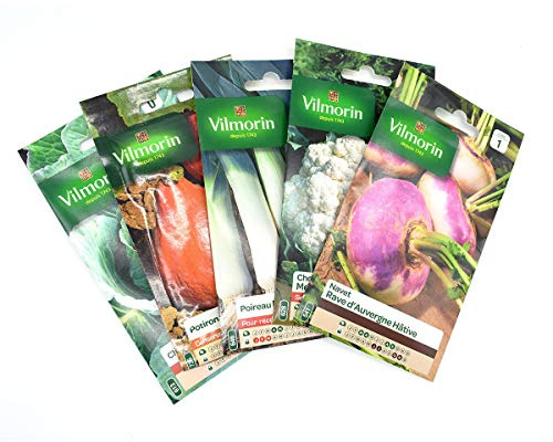 Pack de 5 sachets de graines légumes d'hiver : navet - chou fleur- poireau - potimarron - chou
