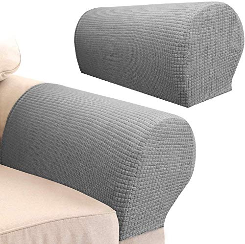 4 STK. Elastische Armlehnenbezüge, Armkappen, für Sessel, Sofa, Sessel, Couch Stretchy Armlehnenbezug, bequem, elastisch, wasserfest, Couch Armlehnenschoner (hellgrau)