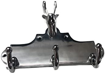 Steinnacher Garderobenhaken 3 Aufhänger 24x11x31cm silber glänzend mit Hirschkopf Edelstahl Wandhaken