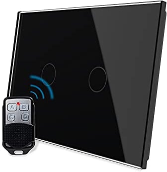 LIVOLO interruttore touch con telecomando 220v (senza neutro), nero Interruttore luce a parete con lampadina unipolare con indicatore LED, pannello in vetro temperato antigraffio,VL-C902R-3BG