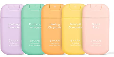HAAN Hydroalkoholisches Spray mit Aloe Vera-Händedesinfektionsmittel Tötet 99,9% Der Dchädlichen Bakterien ab, Spendet Sofort Feuchtigkeit Desinfektionsspray, 30 ml Packung mit 5 verschiedenen Düften
