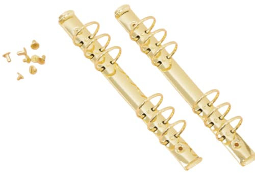 Craftelier - Set mit 2 6-Ring-Ordner-Mechaniken | Größe ca. 22,7 cm - Ringdurchmesser 3,3 cm - Ringabstand 1,9 cm | Enthält 8 BefestigungsKlammern | Farbe Gold