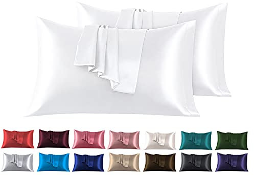 Satin Kissenbezug 45 x 70 cm 2 Stück- 100% Satin, Superweicher Kopfkissenbezug, Kissenhülle Weiß