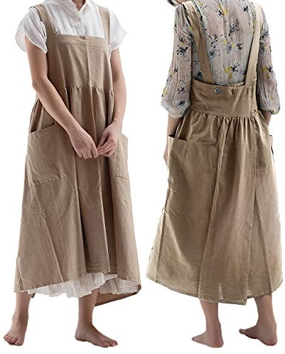 losofar Quadratischer Overall aus Baumwollleinen, für Küche, Gartenarbeit, einfarbig, Blumenladen, Kittel, Braun, 92cmx110cm