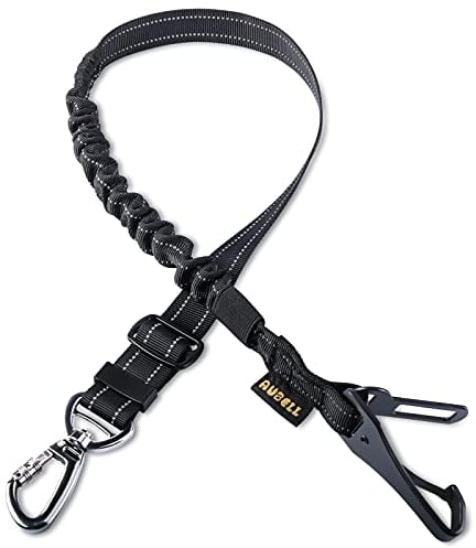 AUBELL Dog Seat Belts for Cars UK,Updated 3-in-1 Adjustable Reflective Bungee Dog Car Harness Tether with Clip Hook Latch & Buckle, Swivel Zinc Alloy Carabiner,Black
