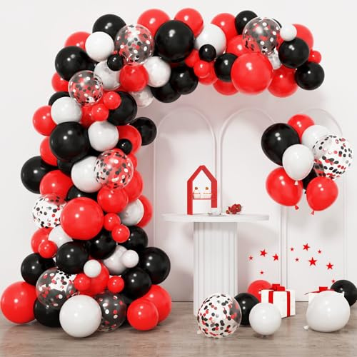 RUBFAC Balloon Arch kit Red Black White Balloons Confetti Garland 129pcs