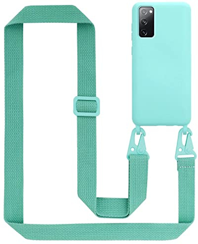 Cadorabo Handykette kompatibel mit Samsung Galaxy S20 FE Schutzhülle TPU Liquid Silikon Case Necklace mit verstellbarem Band Kordel Band mit Etui Rundumschutz Case Hülle für Galaxy S20 FE in Türkis