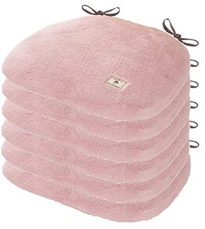 Yadlan Stuhlkissen 45x45 mit BäNdern 6er Set, Sitzkissen Stuhl Fell Eckig, Stuhlauflagen EsszimmerstüHle, Kurzfell Sitzpolster Gartenstuhl, Waschbar PlüSch Sitzkissen KüChenstuhl Rosa