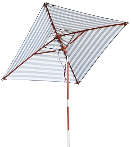 anndora Sonnenschirm Holz Balkonschirm 2 x 2 m eckig knickbar - mit Winddach gestreift Blau Weiß