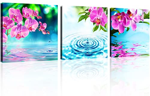TutuBeer 3 Paneele Wandkunst Spa Stillleben Orchidee im Wasser Zen Bild Druck auf Leinwand Wandkunst Zen Spa Dekor für Heimdekoration Wanddekoration gespannt und gerahmt, fertig zum Aufhängen, jedes