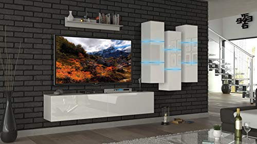 Furnitech Wohnwand Wohnzimmer | Hängend Wohnwand Modern | Wohnzimmer Schrankwand mit Regale und TV Schrank | Wohnzimmer Möbel ohne LED (Heaven AN45-18HG-W2 1A)