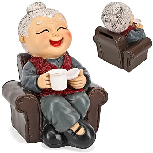 alles-meine.de GmbH große Spardose lustige Oma/Rentnerin/Großmutter mit Verschluss - aus Kunstharz/Polyresin - 14 cm - stabile Sparbüchse - Sparschwein - für Kinder & E..