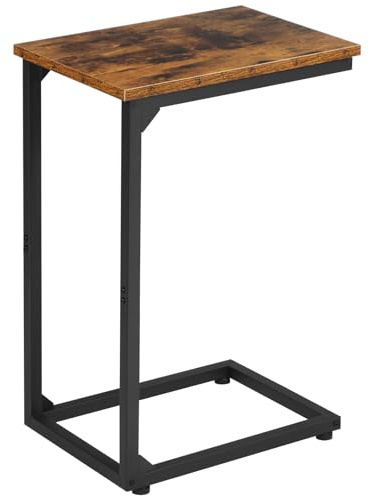 AMHANCIBLE C Shaped End Table, Slide Under Couch Table for Sofa, TV Tray Snack Table, Small Side Table for Small Space, Living Room, Brown HET02CBR1
