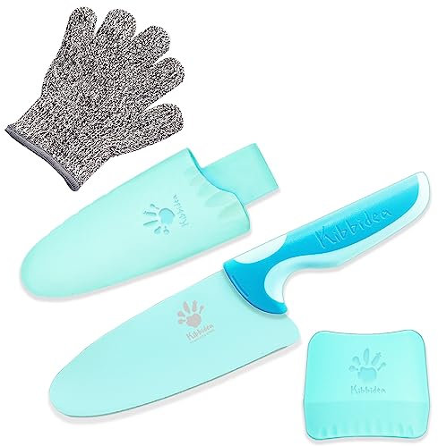 Kibbidea Cuchillo infantil, cuchillo de cocina para niños a partir de 7 años, hoja redondeada, apto para niños, cuchillo de chef infantil, acero inoxidable