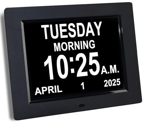 KASTISS Dementia Clock, Digital Clock, 8 Inch Digital Calendar Alarm with Large Display, 12 Custom Alarms Auto Dimmable, Ideal for people with impaired vision and memory loss(Black)