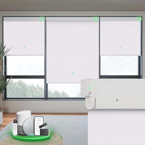 DONGFXK Custom Size Cordless Blackout Motorized Blinds, Automatic Electric Blinds with Remote Control, White, 28 W x 72 H