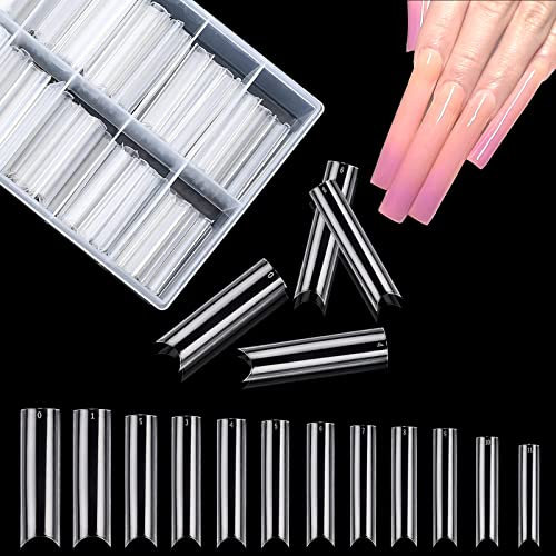 240 Stück Falsche Nägel Tipps,12 Größen Nagel Verlängerung Durchsichtige Nagelspitzen, Extra Lange Halbe Abdeckung Gerade Quadratische, Klare Acryl falsche Nägel Für DIY-Nagelkunst