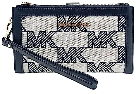 Michael Kors Jet Set Travel Large Double Zip Wallet Graphic Logo MK Beige Schwarz, Schwarz, Classic